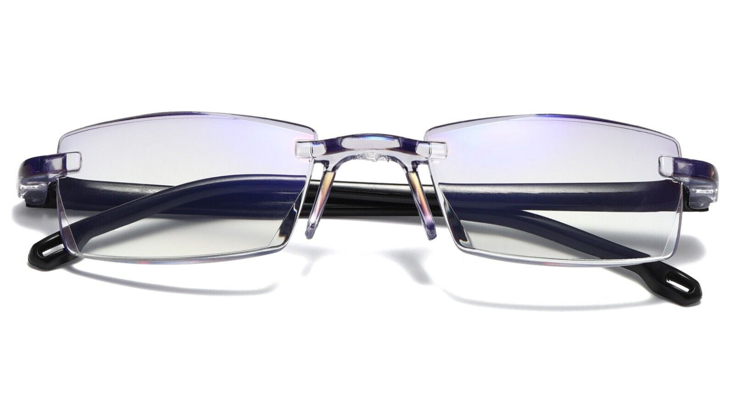 2PK Rimless Blue Light Blocking Reading Glasses Diamond Cut Edge Readers for Men