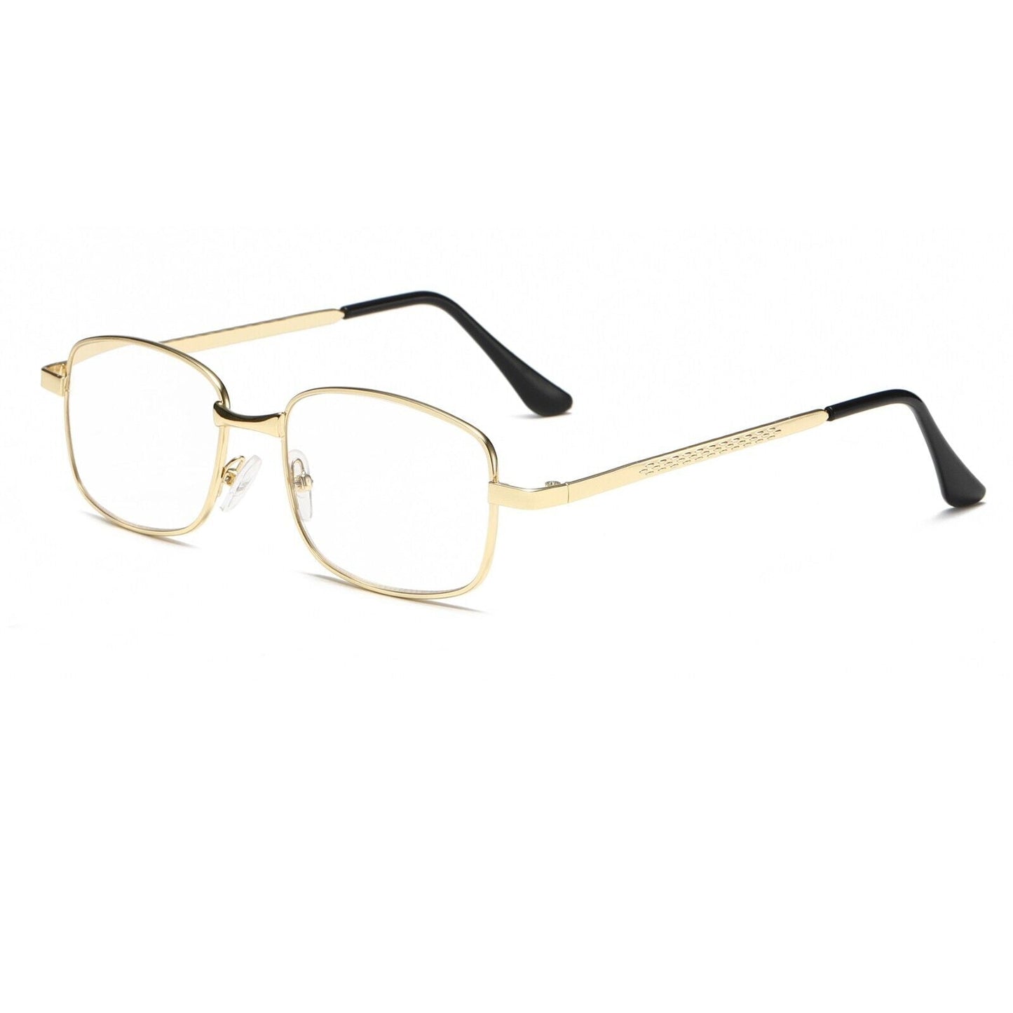 1 Pair Mens Square Metal Frame Golden Reading Glasses Classic Readers Eyeglasses