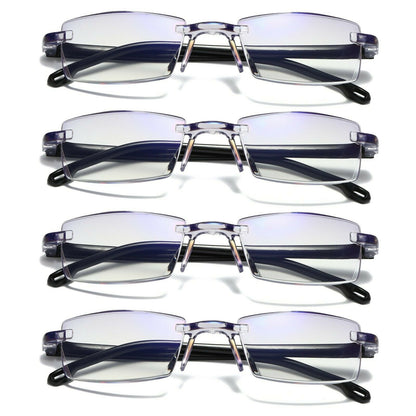 4 PK Mens Rectangular Rimless Blue Light Blocking Reading Glasses Unisex Readers