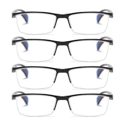 4 PK Mens Half Frame Spring Hinge Reading Glasses Blue Light Blocking Readers