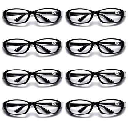 8 PK Full Lens Men Womens Black Reading Glasses Clear Readers with Side Shields