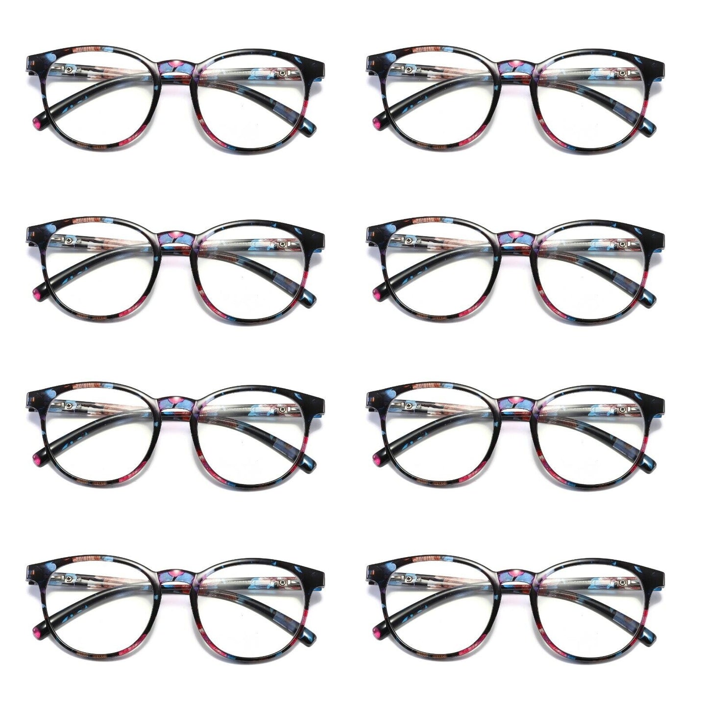 8 Pair Ladies Womens Round Big Frame Blue Light Blocking Reading Glasses Readers