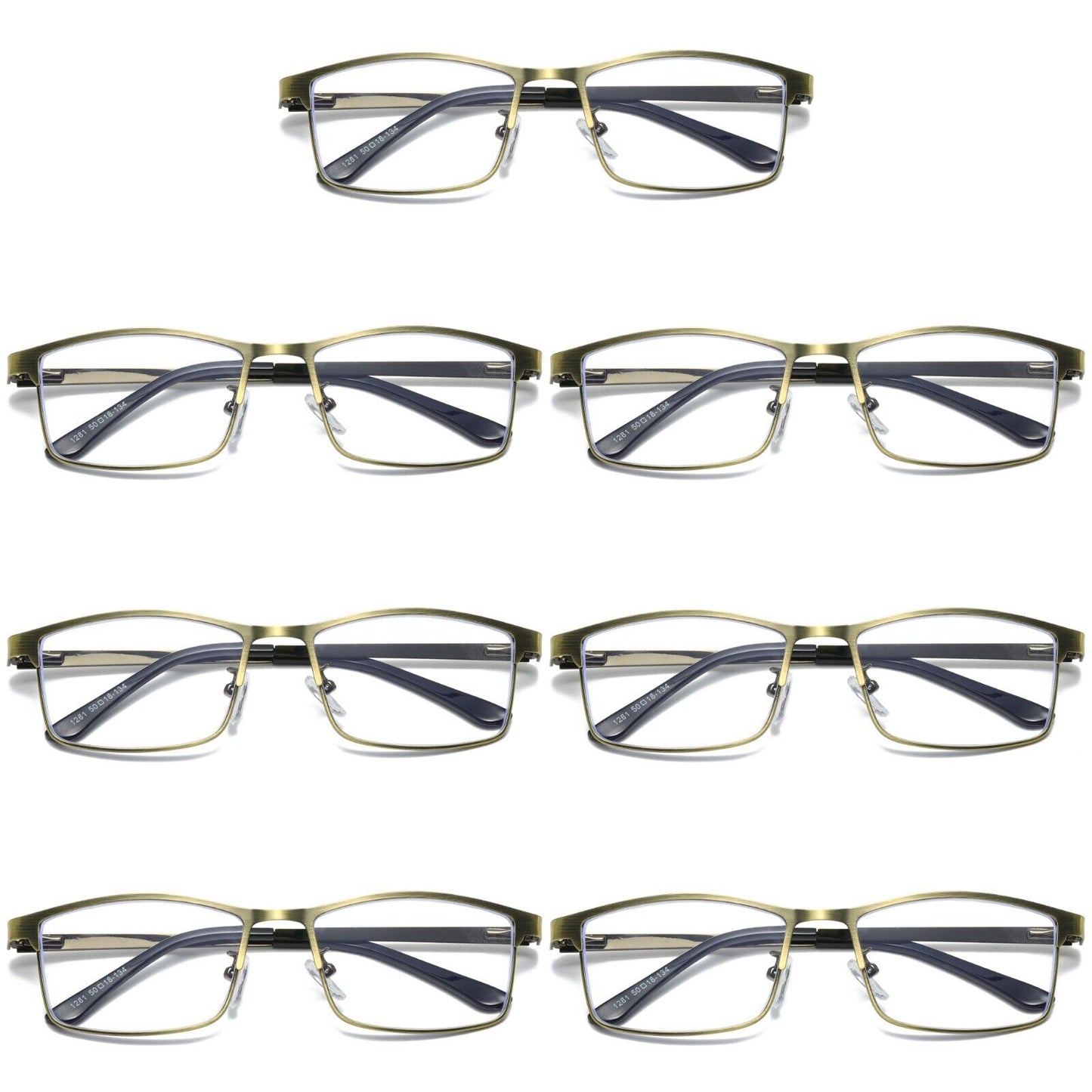 7 PK Mens Spring Hinge Metal Frame Blue Light Blocking Reading Glasses Readers