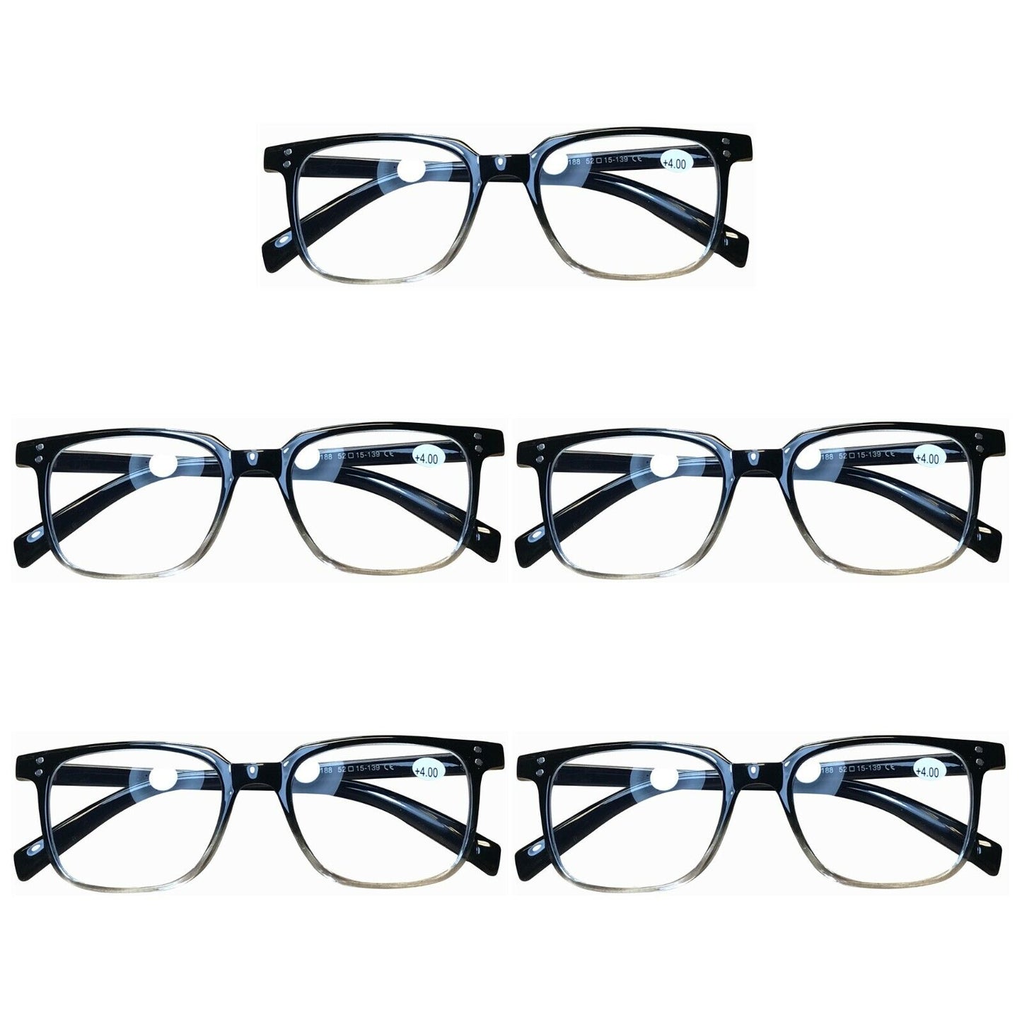 5 Pairs Mens Womens Unisex Square Blue Light Blocking Reading Glasses Readers