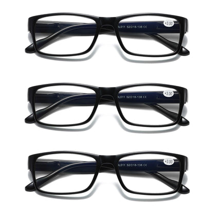 3 PK Mens Unisex Blue Light Blocking Reading Glasses Black Spring Hinge Readers