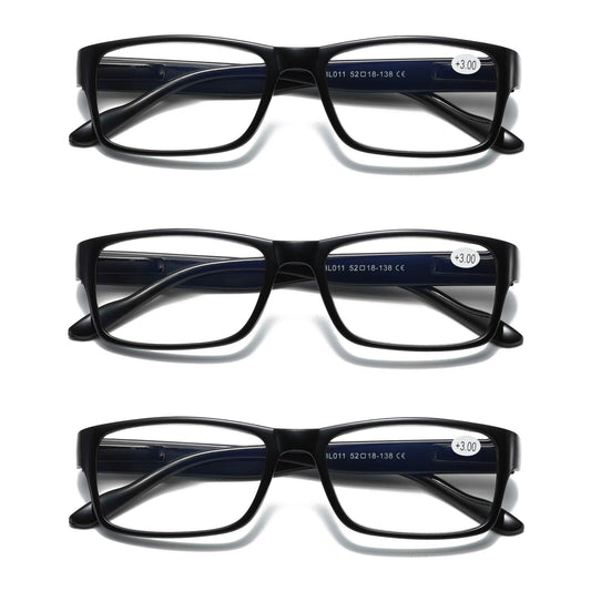 3 PK Mens Unisex Blue Light Blocking Reading Glasses Black Spring Hinge Readers