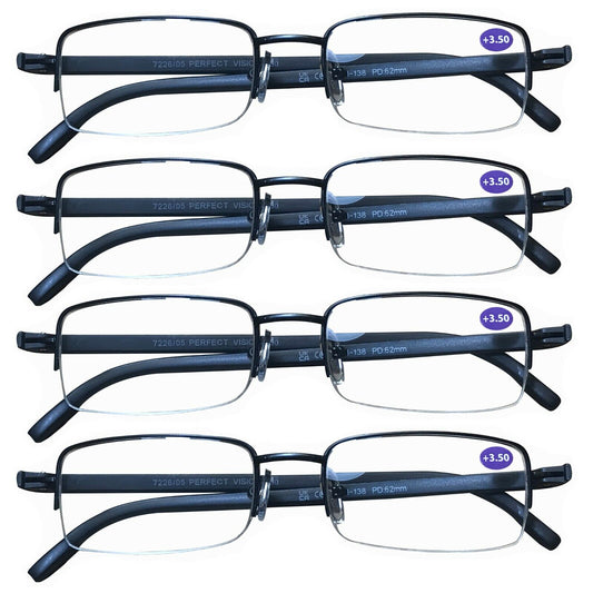 4 Pairs Mens Metal Frame Rectangle Half Frame Reading Glasses Classic Readers