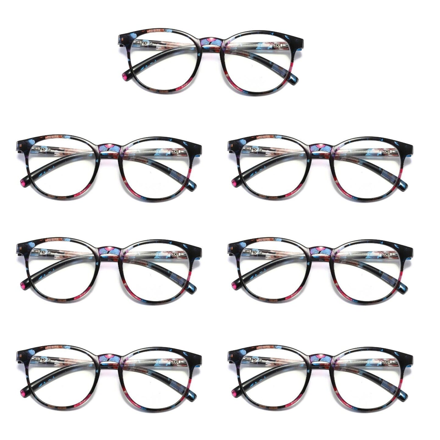 7 Pair Ladies Womens Round Big Frame Blue Light Blocking Reading Glasses Readers