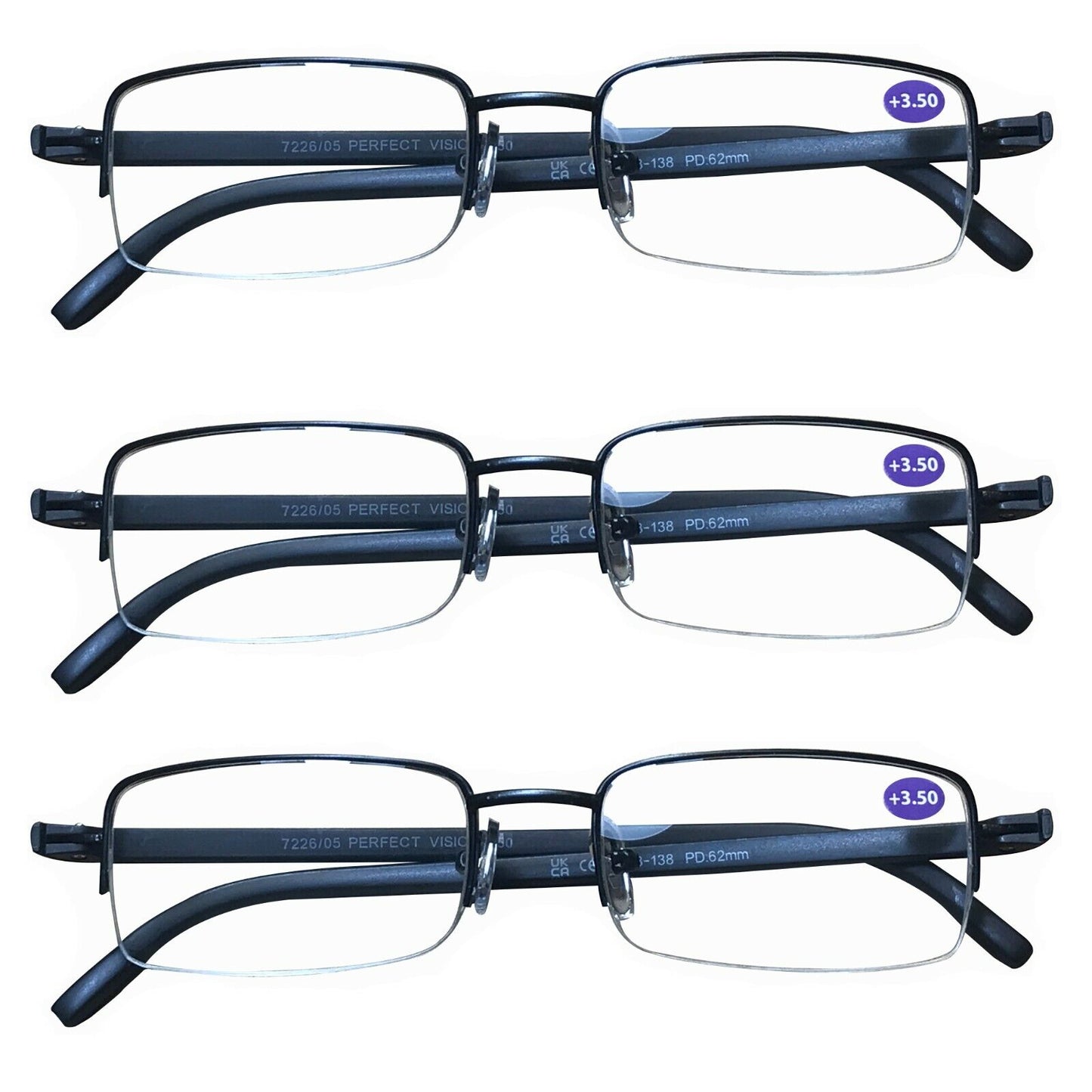 3 Pairs Mens Metal Frame Rectangle Half Frame Reading Glasses Classic Readers