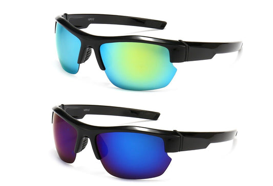 2PK Men Sport Sunglasses Polarized Wrap Around HD Mirror for Cycling Driving