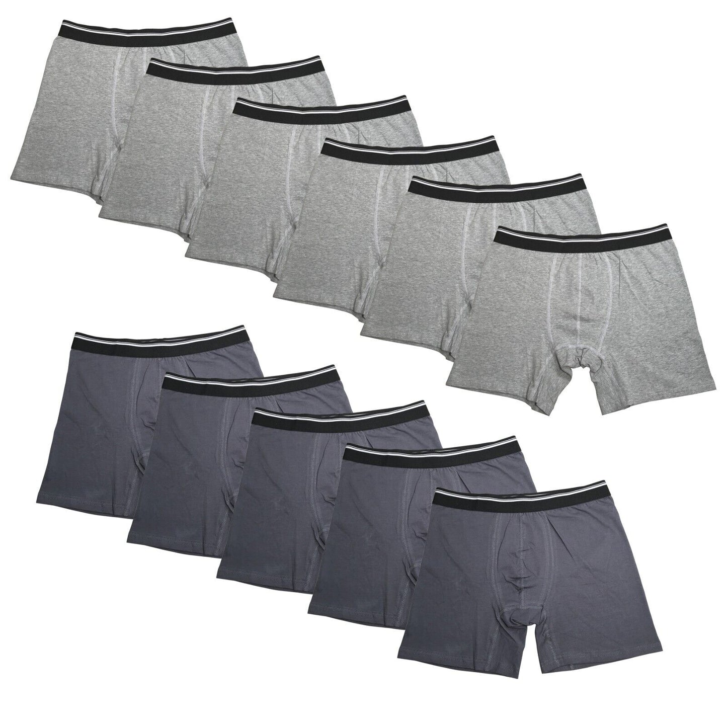 11PK Mens Boxer Briefs Black Cotton Breathable Underwear Soft Comfort Flex Fit