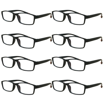 8 Packs Mens Womens Rectangle Frame Reading Glasses Classic Style Black Readers