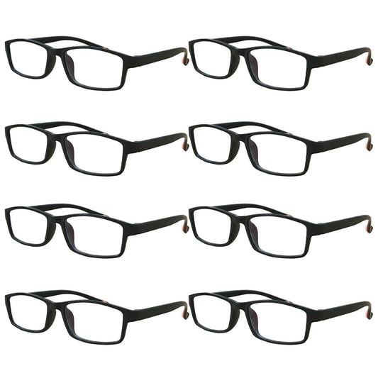 8 Packs Mens Womens Rectangle Frame Reading Glasses Classic Style Black Readers