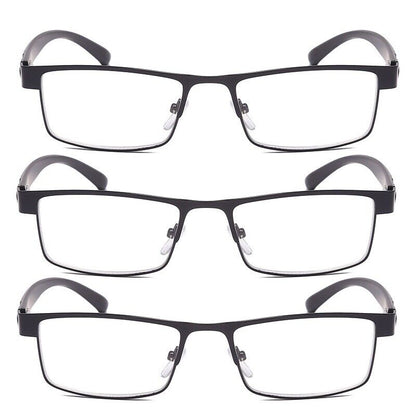 3 Pack Men Classic Style Square Metal Frame Reading Glasses Spring Hinge Readers