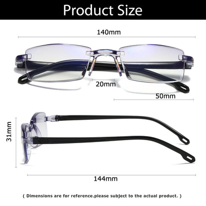 3 PK Mens Rectangular Rimless Blue Light Blocking Reading Glasses Unisex Readers