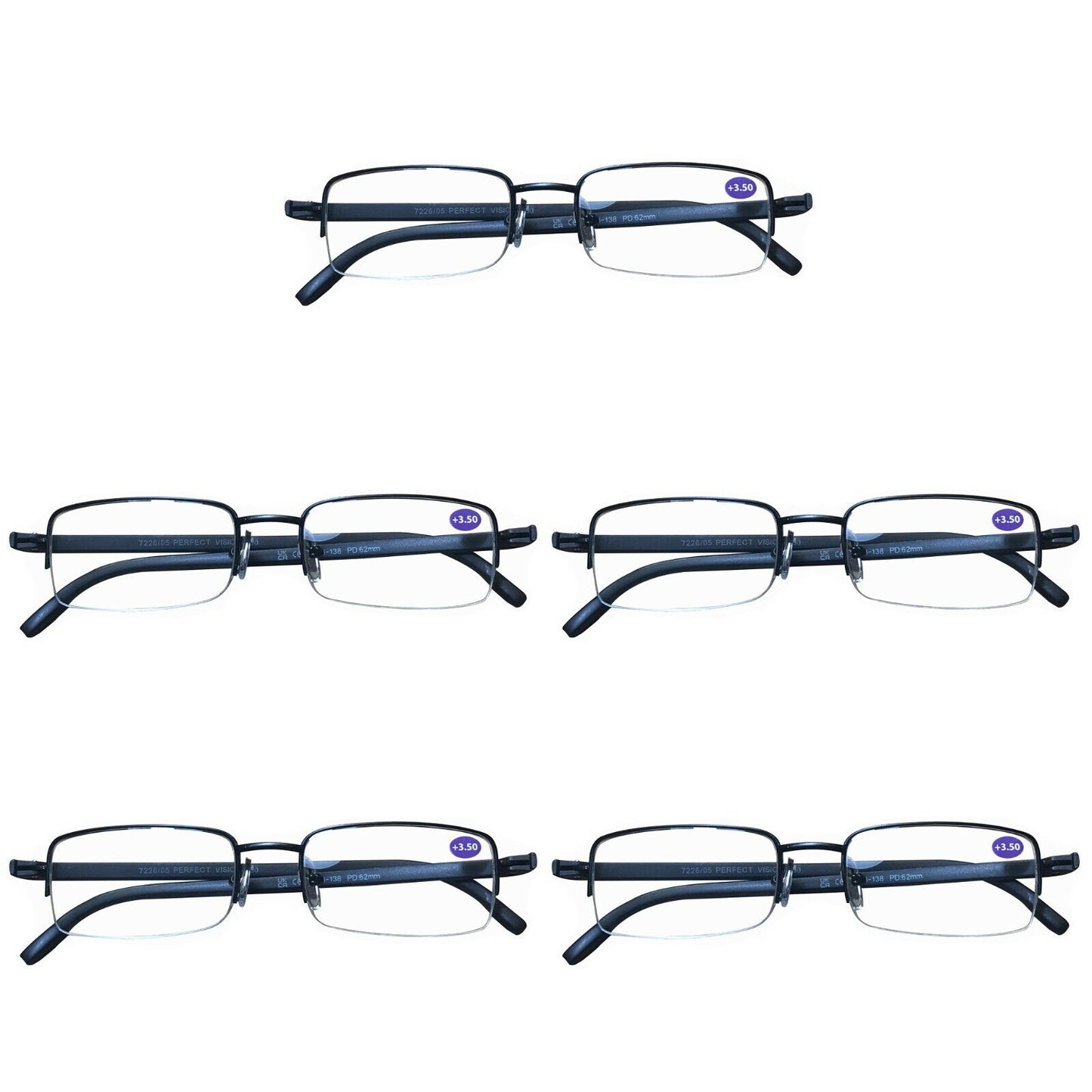 5 Pairs Mens Metal Frame Rectangle Half Frame Reading Glasses Classic Readers