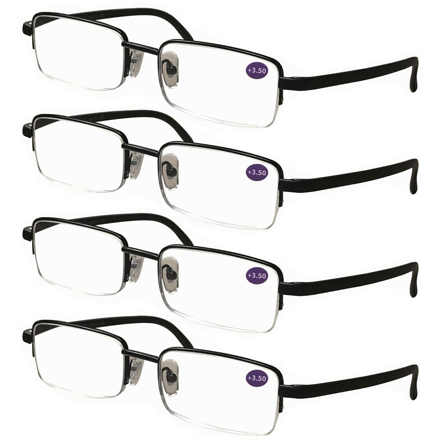 4 Pairs Mens Half Frame Rectangular Reading Glasses Classic Lightweight Readers