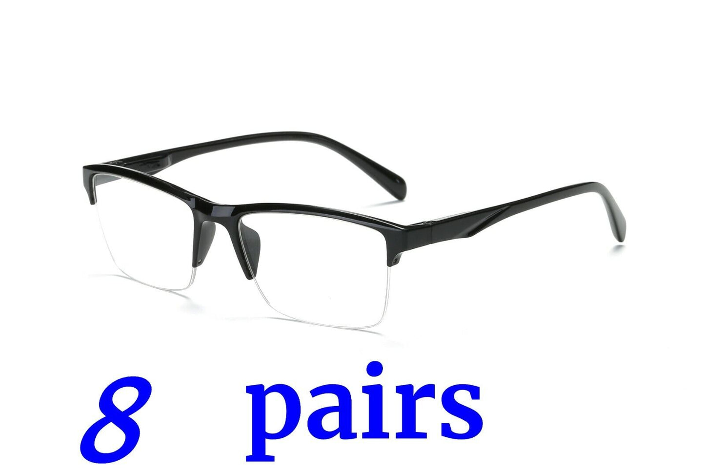 8 Pairs Fashion Square Half Frame Reading Glasses Spring Hinge Readers for Men