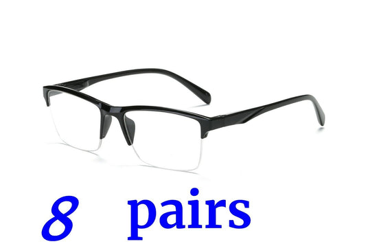 8 Pairs Fashion Square Half Frame Reading Glasses Spring Hinge Readers for Men