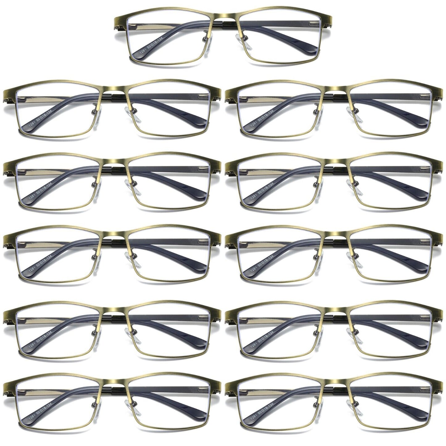 11 PK Mens Spring Hinge Metal Frame Blue Light Blocking Reading Glasses Readers