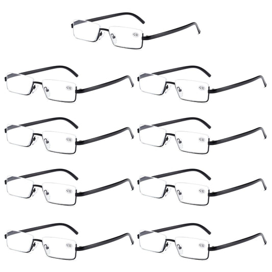 9PK Men Half Metal Frame Reading Glasses Blue Light Readers for Small Head Face