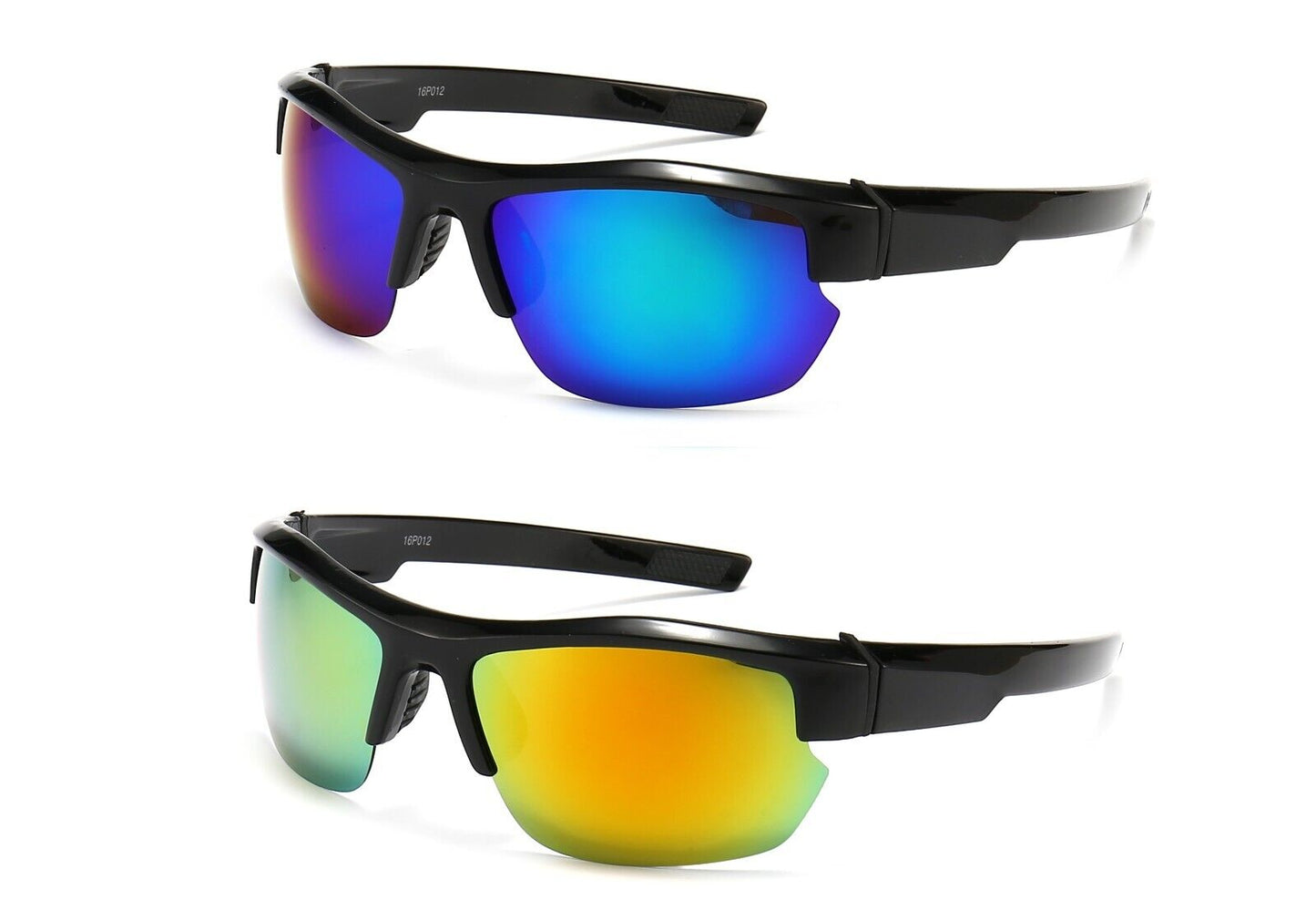 2PK Men Sport Sunglasses Polarized Wrap Around HD Mirror for Cycling Driving