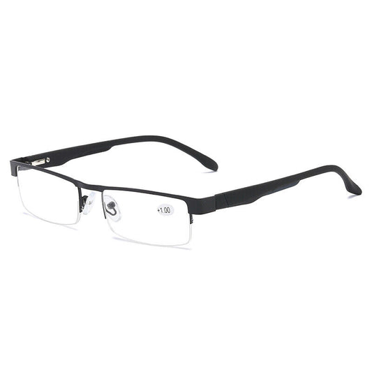 1 Pair Mens Metal Black Frame Rectangular Reading Glasses Spring Hinge Readers