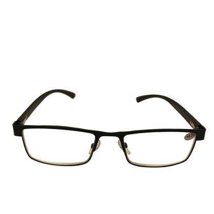 4 Packs Mens Rectangle Metal Frame Reading Glasses Black Spring Hinge Readers