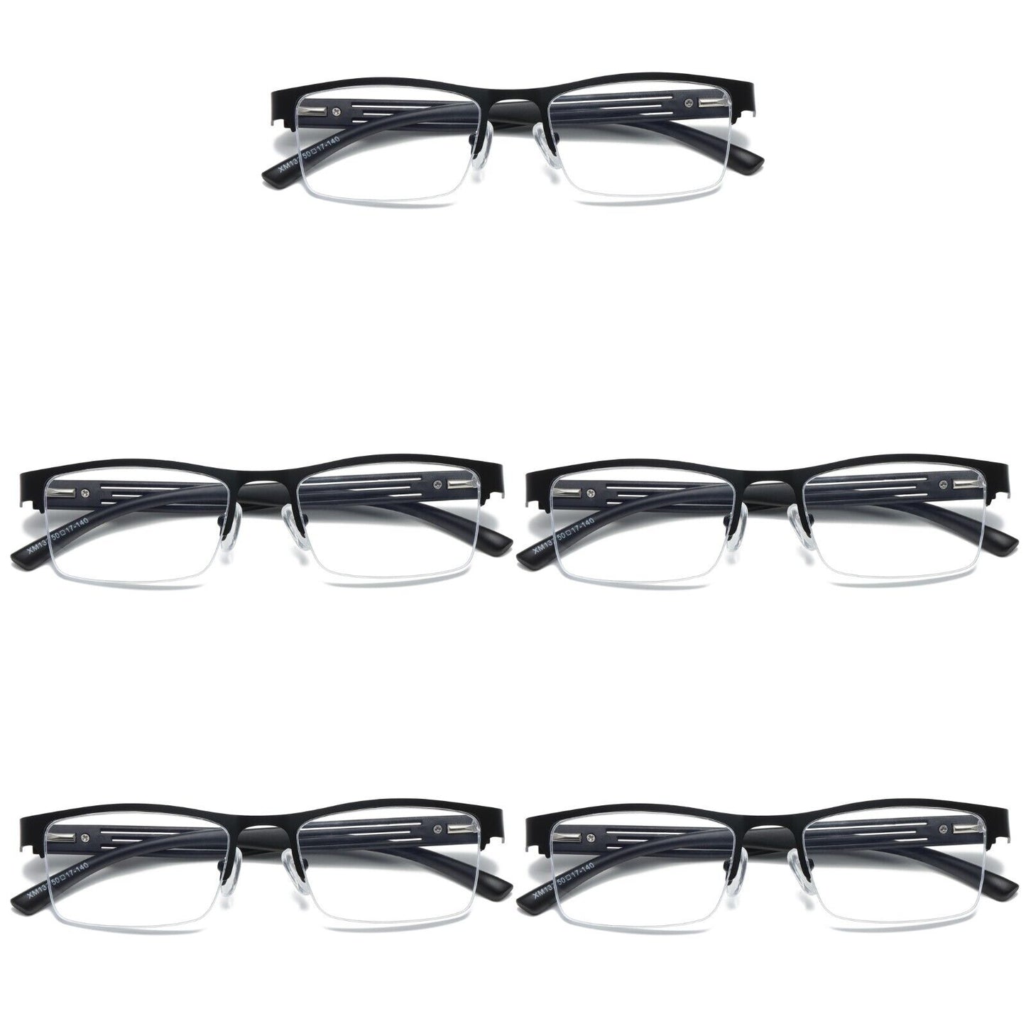 5 PK Mens Spring Hinge Blue Light Blocking Reading Glasses Half Frame Readers