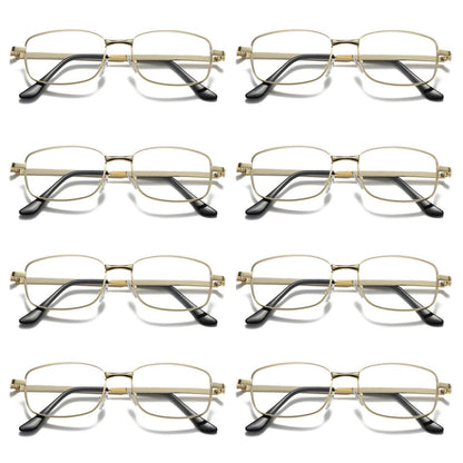 8 Pair Mens Square Metal Frame Golden Reading Glasses Classic Readers Eyeglasses