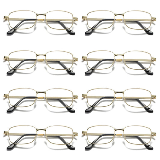 8 Pair Mens Square Metal Frame Golden Reading Glasses Classic Readers Eyeglasses