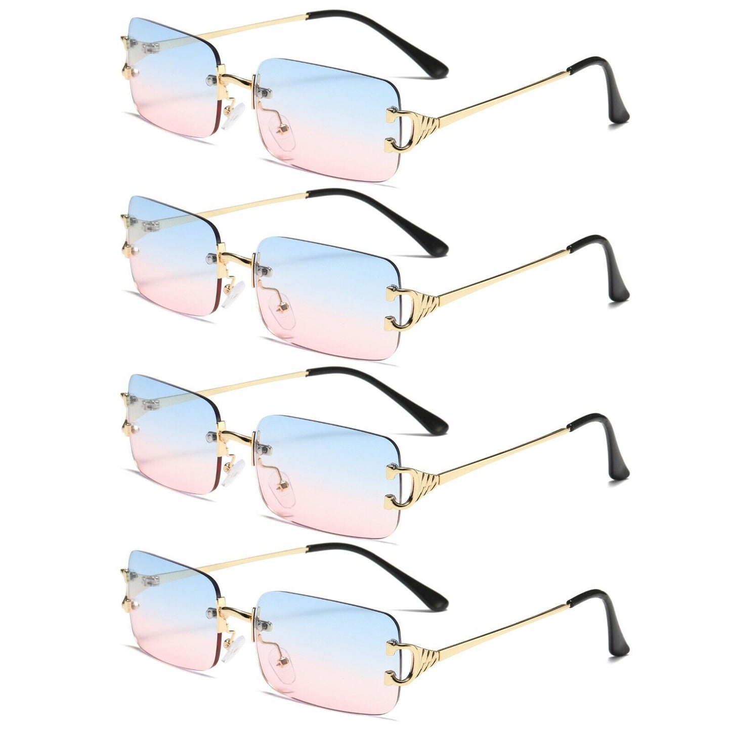 4Pair Unisex Metal Frame Rimless Classic Fashion Sunglasses for Men Women Ladies