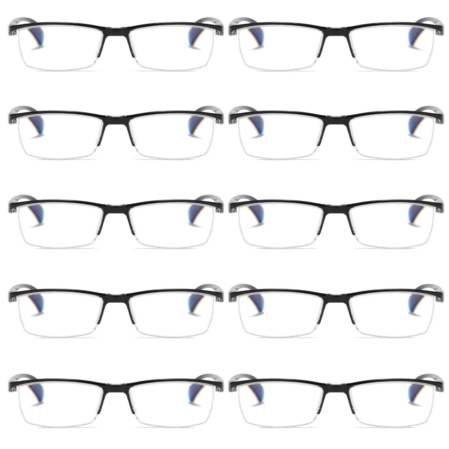 11 PK Mens Half Frame Spring Hinge Reading Glasses Blue Light Blocking Readers