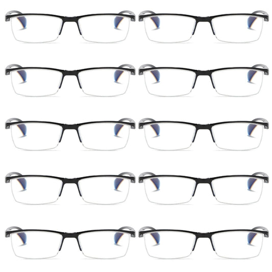 11 PK Mens Half Frame Spring Hinge Reading Glasses Blue Light Blocking Readers