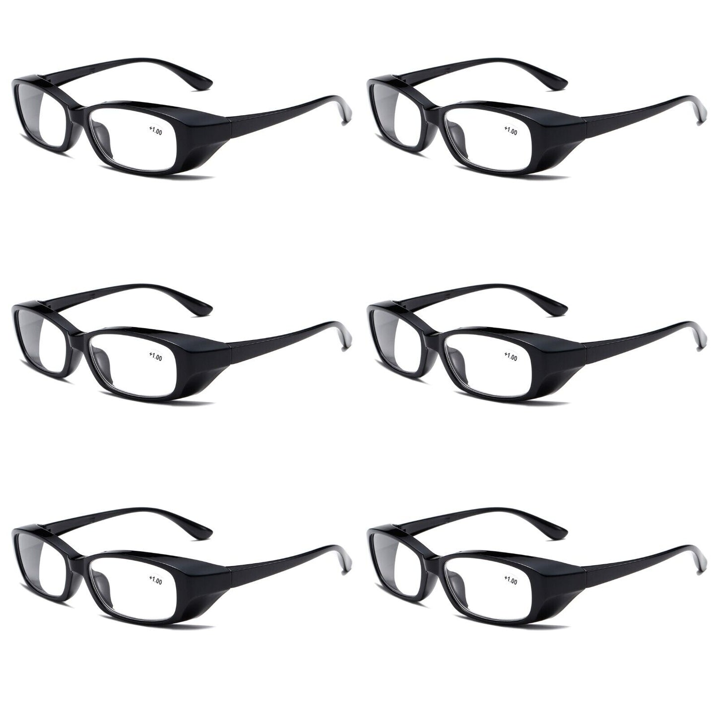 6 PK Clear Lens Mens Black Frame Reading Glasses Heavy Duty Readers for Work