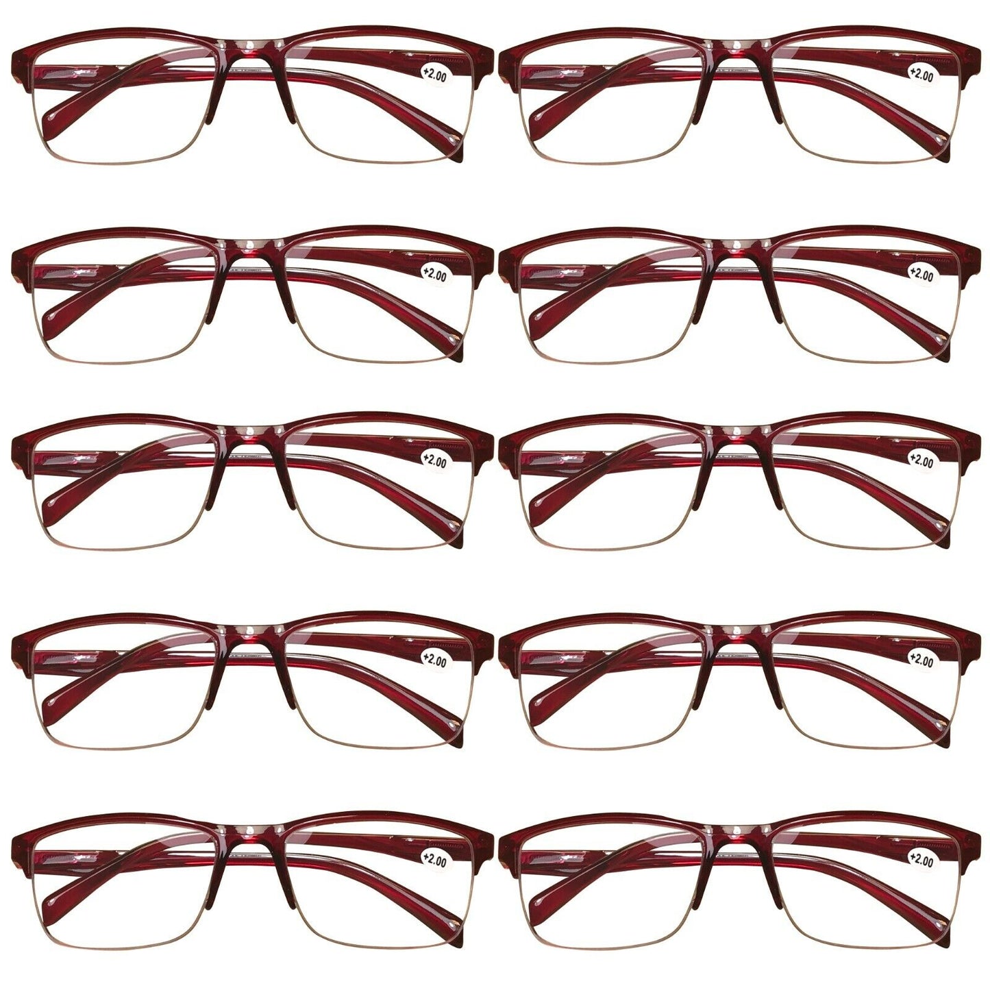 10Pair Womens Half Frame Square Classic Reading Glasses Red Spring Hinge Readers