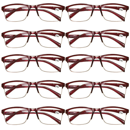 10Pair Womens Half Frame Square Classic Reading Glasses Red Spring Hinge Readers