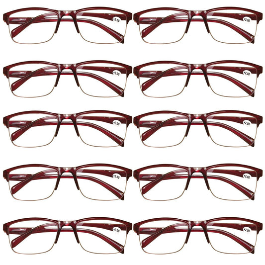 10Pair Womens Half Frame Square Classic Reading Glasses Red Spring Hinge Readers