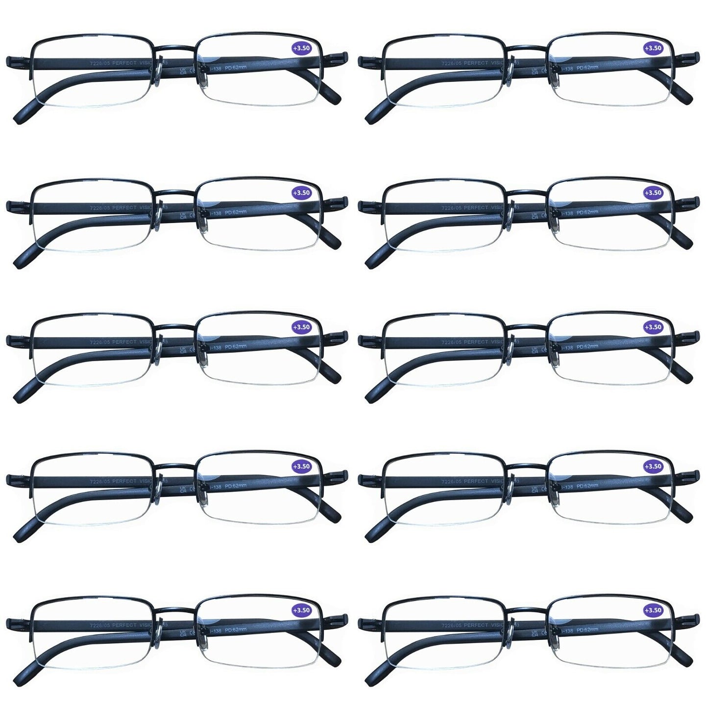 10 Pairs Mens Metal Frame Rectangle Half Frame Reading Glasses Classic Readers