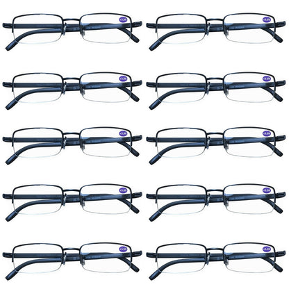 10 Pairs Mens Metal Frame Rectangle Half Frame Reading Glasses Classic Readers