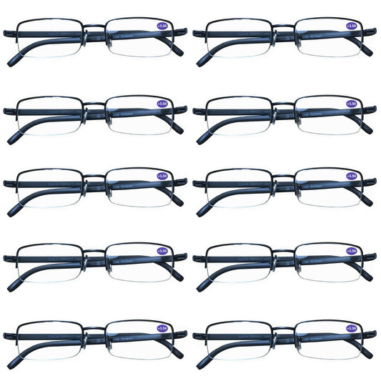 10 Pairs Mens Metal Frame Rectangle Half Frame Reading Glasses Classic Readers