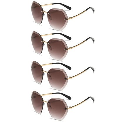 4PK Oversized Rimless Sunglasses for Women Ladies Driving Outdoor Sports UV 400