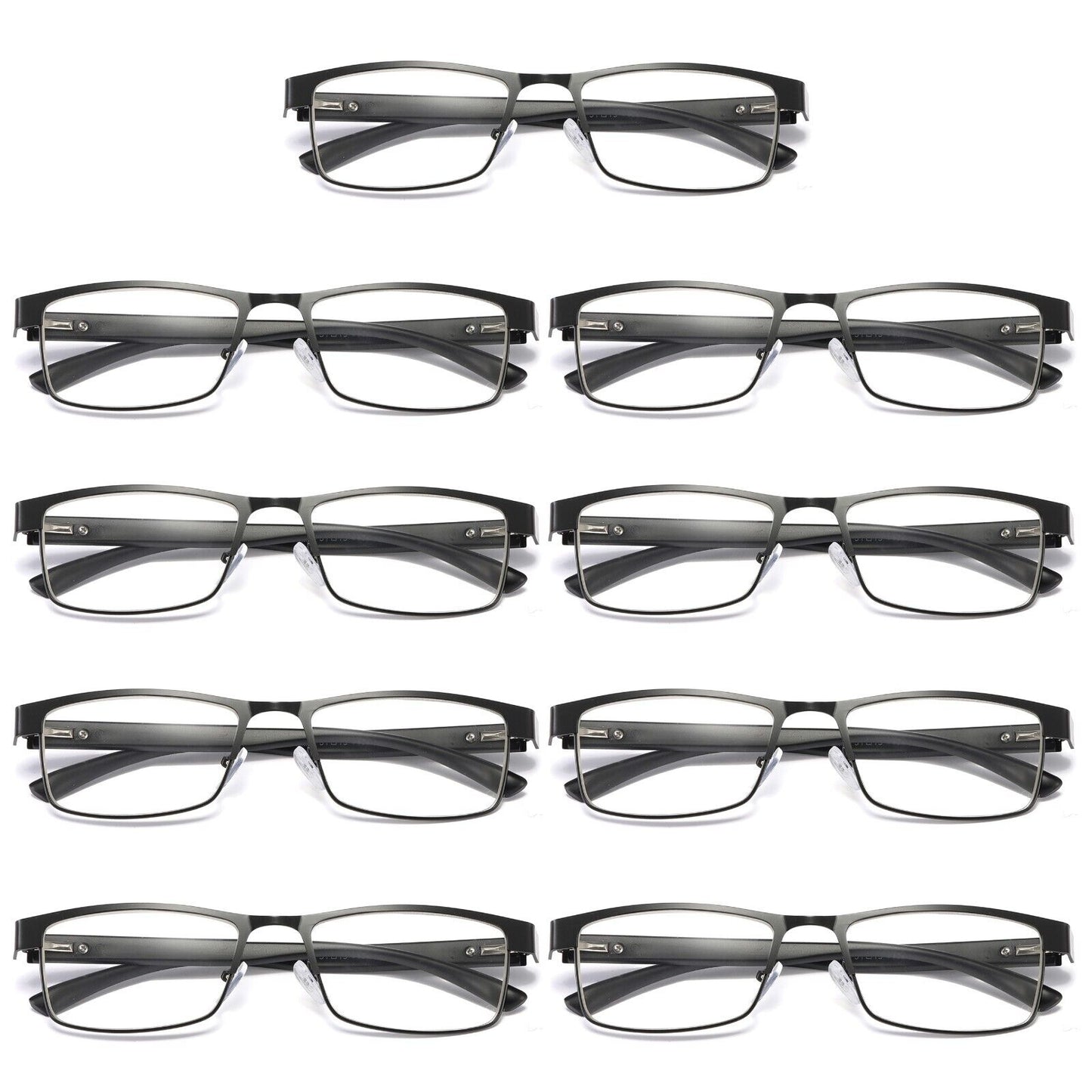 9 PK Mens Rectangular Blue Light Blocking Reading Glasses Spring Hinge Readers