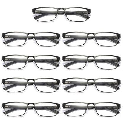 9 PK Mens Rectangular Blue Light Blocking Reading Glasses Spring Hinge Readers