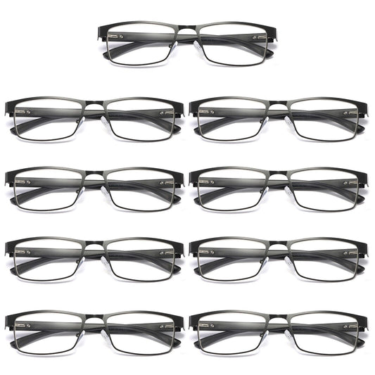 9 PK Mens Rectangular Blue Light Blocking Reading Glasses Spring Hinge Readers