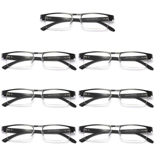 7 Pair Mens Metal Half Frame Rectangle Reading Glasses Spring Hinge Slim Readers