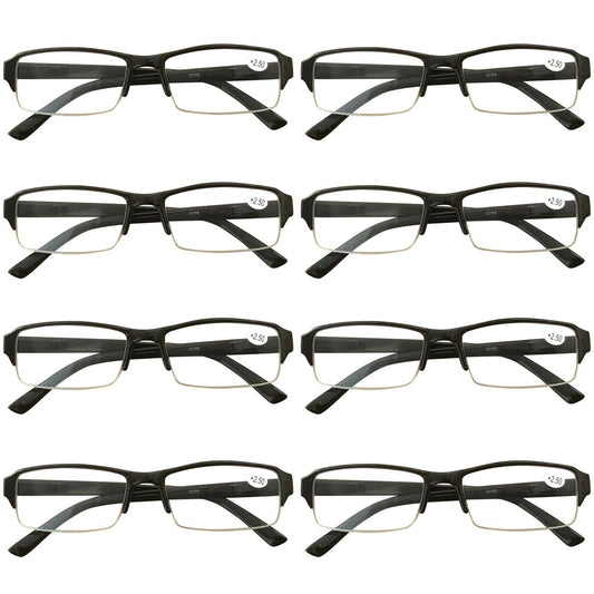 8 Packs Mens Womens Rectangle Frame Reading Glasses Blue Light Blocking Readers