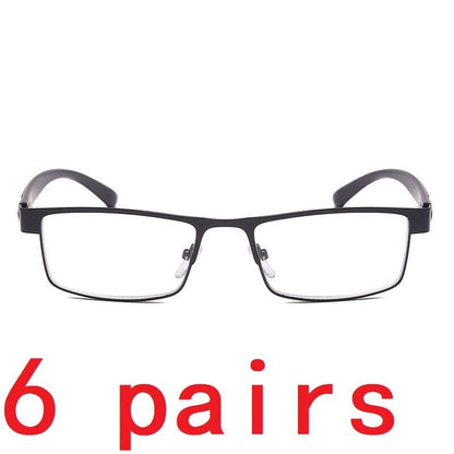 6 Pack Men Classic Style Square Metal Frame Reading Glasses Spring Hinge Readers