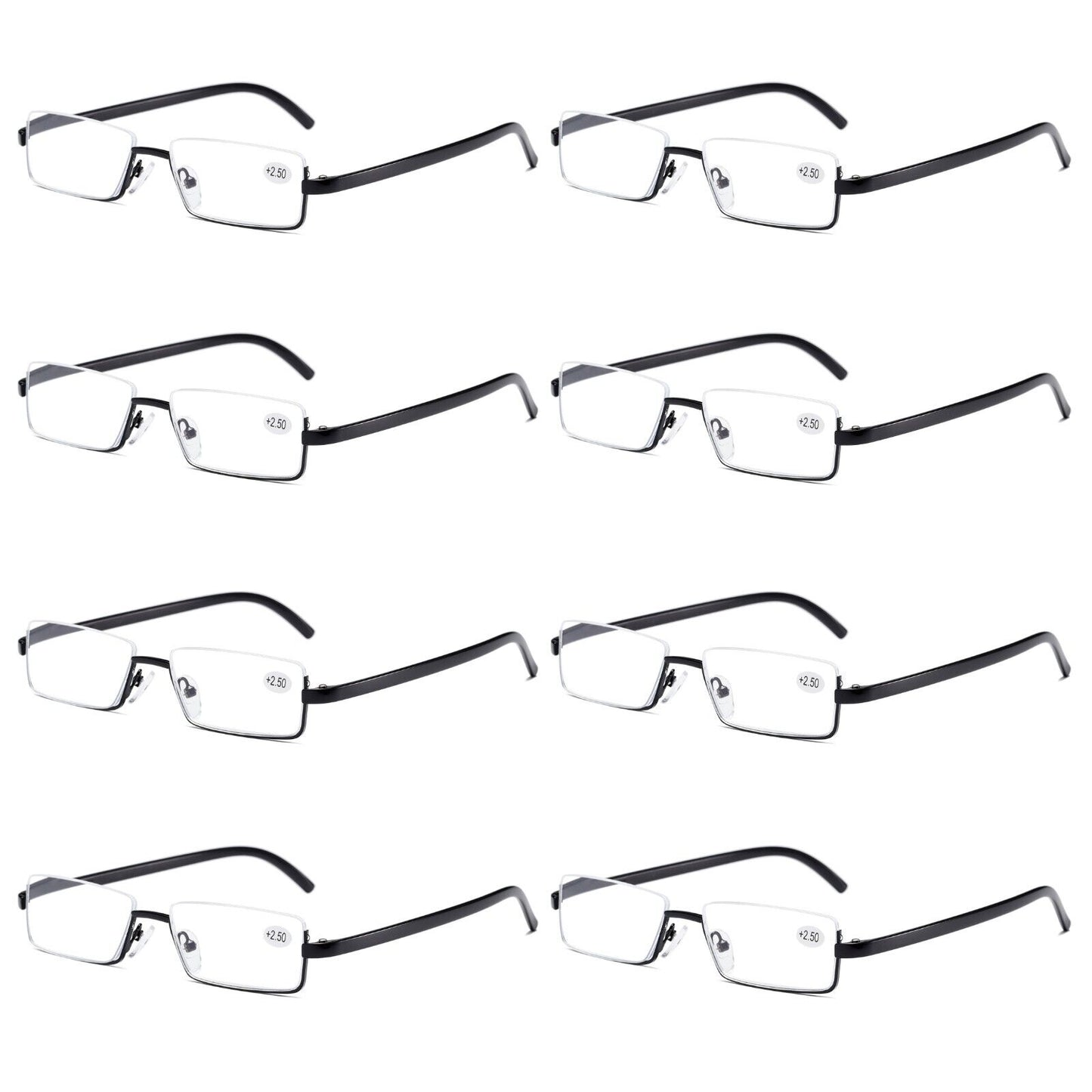 8PK Men Half Metal Frame Reading Glasses Blue Light Readers for Small Head Face