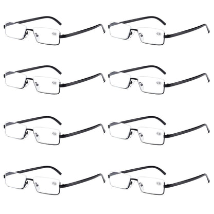 8PK Men Half Metal Frame Reading Glasses Blue Light Readers for Small Head Face